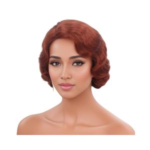 1920s wigs for women Short Curly Flapper Wig Synthetic Heat Resistant Hair Full Wigs for Halloween Cosplay Costume Party Vintage Finger Wave Wigs(Redish Brown)