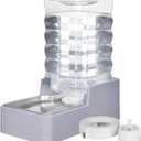 Automatic Water Dispenser Large: Upgraded 100% BPA-Free 8L Light Gray Stainless Steel Bowl Gravity Waterer for Medium/Large Pets