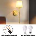 Wall Sconces Sets of 2, Classic Brushed Brass Sconces Wall Lighting, Hardwired Bathroom Vanity Light Fixture with Fabric Shade for Bedroom Living Room Hallway Kitchen (Bulbs Included)(Warm light)