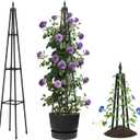 Alisisfores 5.2 FT Obelisk Trellis for Climbing Plants,Garden Trellis with Extra Thickened Plastic-Coated Metal Pipes, Outdoor & Indoor Garden Support for Potted Plants, Black