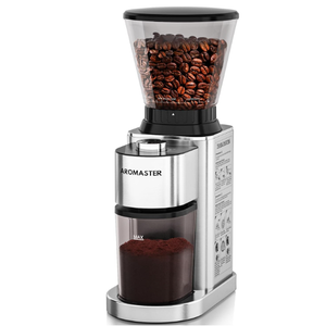 Aromaster Burr Coffee Grinder with 48 Gind Settings, Conical Coffee Bean Grinder for Home Use,Stainless Steel,40 Seconds Adjustable Timer,Antistatic,Easy to Clean with Brush