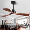 42-inch Ceiling Fan Light with Remote Control, Featuring 3 Wooden Blades, Reversible DC Motor, Timer Function, and 6-Speed Adjustment Suitable for Offices and bedrooms. Black + Walnut Color