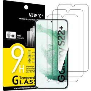 NEW'C 3 Pack Designed for Samsung Galaxy S22+ / S22 Plus, Screen Protector Tempered Glass, Case Friendly Scratch Resistant,Bubble-Free, Ultra Resistant