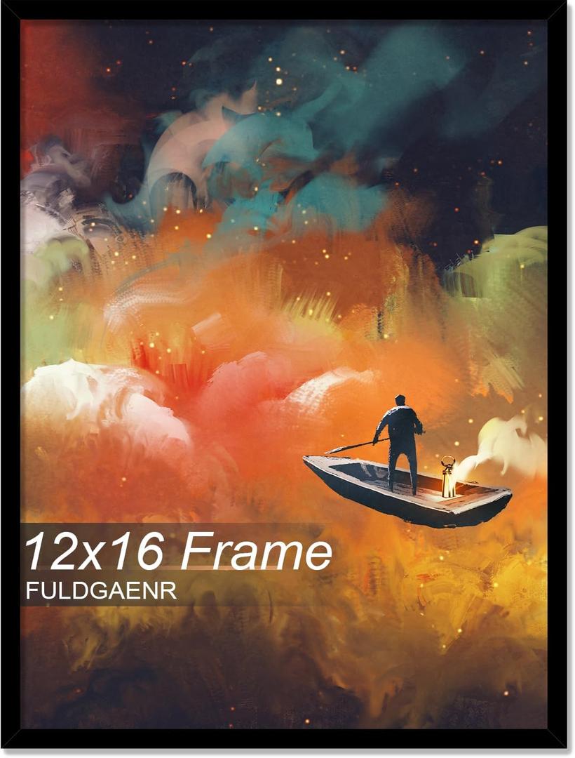 FULDGAENR 12x16 Picture Frame, Black Frames for 12 x 16 Inch Photo Poster Certificate, High Transparency Wall/Tabletop Frame with Horizontal Vertical Display (Black | 12"x16")