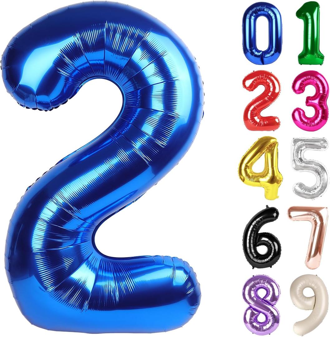 2 Balloon - Metallic Blue Birthday Number Balloons, 40 Inch Large Foil Balloons for Men Women Boys Girls Metallic Blue Themed Birthday Decorations