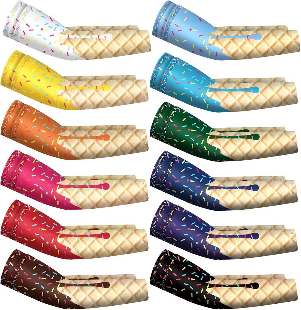 Newcotte 12 Pairs Arm Sleeves for Kids Compression Football Baseball Youth UV Protection Breathable Cooling Sleeve (10-14 Years)