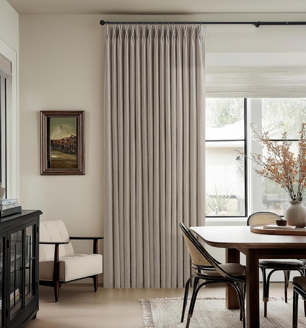 Taupe Pleated Linen Curtains 102 Inches Long for Living Room 2 Panels Set Greyish Beige Flax Pinch Pleat Drapes Back Tab Farmhouse Ceiling Floor 102 Inch Window Curtains Bedroom Burlywood Birch