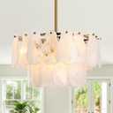 KELUOLY Modern Gold Chandeliers, 17.7" Luxury Cloud Glass Light Fixture, 2-Layer Round Ceiling Hanging Light Fixture for Bedroom Dining Room Kitchen Island Living Room Entryway Bar Farmhouse 6-Light