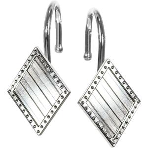 Geometric Shower Curtain Hooks Rings: Rust Proof Brushed Nickel Diamond Metal Decorative Shower Curtain Rings - Modern Elegant Silver Shower Curtain Rod Hooks Hangers for Bathroom - Set of 12