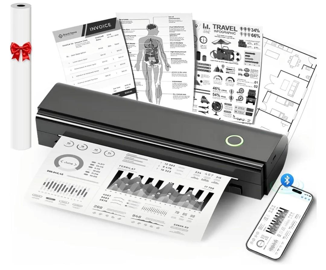 Portable Printers Wireless for Travel, N80 Wireless Thermal Printer Bluetooth Inkless Printer Support 8.5" X 11" US Letter & A4, Compatible with iOS, Android, Laptop