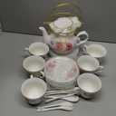 20-Pieces Porcelain Tea Sets For Women, Tea Set For Adult with Golden Metal Rack,Tea Gift Sets for Home&Party(014)