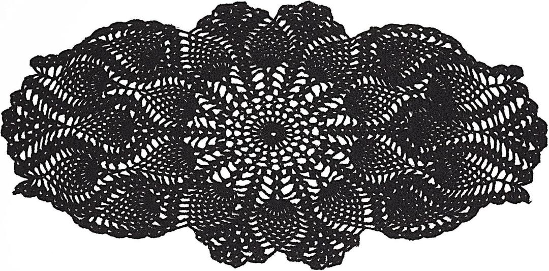 One Piece 23 x 12 Inch Oval Doilies Crochet for Dressers and End Tables Crafts Disposable Small Halloween Valentines Doilies Cloth Lace Placemats Coasters Black Cotton Vintage Tablecloth (Black)