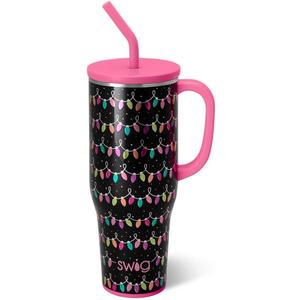Swig Life 40oz Mega Mug, 40oz Tumbler with Handle and Straw, Extra Large Insulated Tumblers, Cup Holder Friendly Travel Mug (Tacky Lights)
