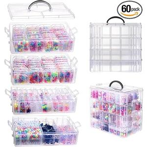 VTG Bead Organizer Box, 84 Pcs Small Plastic Containers with Lids, 4-Tier Stackable Storage Box, Clear Organizers for Jewelry Toys Craft Storage