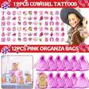84 Pcs Cowgirl Party Favors Supplies, Cowgirl Slap Bracelets Tattoos Keychains Badges Gift Bags, Hot Pink Princess Western Birthday Rodeo Party for Girls