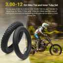 (1 Set) 3.00-12 Dirt Bike Tire and Inner Tube Set - Universal Replacement 80/200-12 Knobby Motocross Bike Tire and Tube for Honda CRF70F/XR70, Yamaha TTR 90, and More - With Vulcanized TR87 Valve Stem