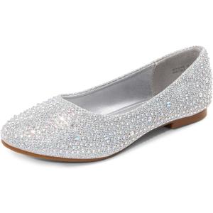 DREAM PAIRS Girls Dress Shoes Slip on Ballerina Flats for Wedding/Party (5 Big Kid, Muy-shine-silver Glitter)