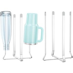 Bottle Drying Rack Reusable Drying Rack for Bottles Metal Foldable Water Bottle Dryer Holder Space Saving Cups Dryer Racks Kitchen Stand Holder for Plastic Bags, Bottles and Cups (Silver, 2PCS)