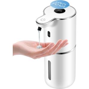 Automatic Liquid Soap Dispenser 12.8oz, Rechargeable & 6 Levels Soap Adjustable with Digital Display, Wall Mount, Waterproof, Touchless Hand/Dish Soap Dispenser for Kitchen, Bathroom, Hotel (White)