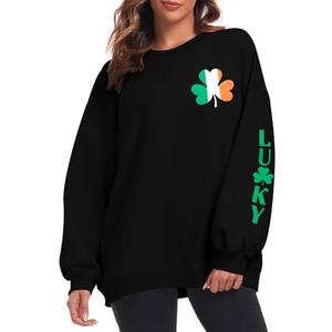 JINTING St Patricks Day Sweatshirt Women Irish Clover Long Sleeve Shirt Lucky Shamrock Graphic Pullover Tops L