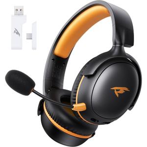 Wireless Gaming Headset, 2.4GHz USB Gaming Headphones with Bluetooth 5.4, 53MM 3D Stereo Sound, 65H Battery, ENC Noise Canceling Mic, 3.5mm Wired, for PS5, PC, PS4, Mac, Switch, Black-Orange