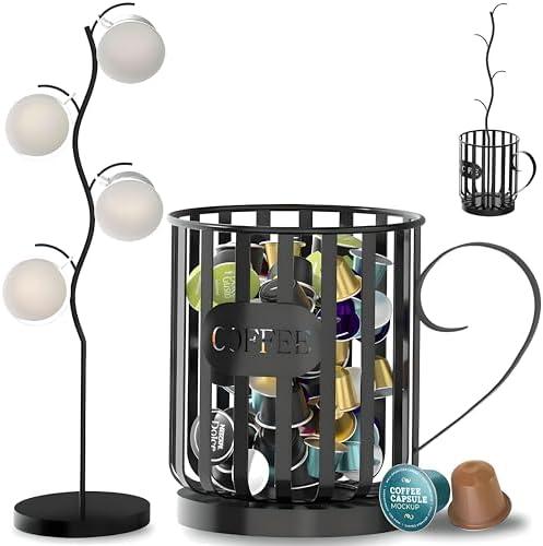 Coffee Pod Holder with Mug Holder Tree, K Cup Holder with Attachable Mug Tree, Coffee Pods Organizer with Mug Rack, Countertop Organizer, Coffee Pod Storage and Mug Organizer Coffee Pod Holder with Mug Holder Tree, K Cup Holder with Attachable Mug Tree, Coffee Pods Organizer with Mug Rack, Countertop Organizer, Coffee Pod Storage and Mug Organizer