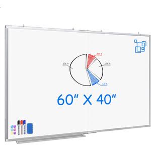 White Board Dry Erase 60x40, Large Magnetic Whiteboard Maxtek Dry Erase Boards for Wall, Aluminum Presentation Wall-Mounted Marker Board with a Long Pen Tray for School, Classroom, Office & Home