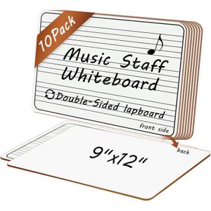 10 Pack Double Sided Music Staff Lapboards 9'' x 12'' - Mini Dry Erase Whiteboards with 3 Staves & Blank Back, Small Music Board for Students, Piano Teachers, Classroom Supplies & Gifts