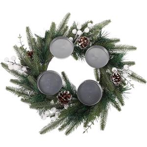 Alipis Christmas Advent Wreath Candle Holder Artificial Pine Ring with Cones and Berries Holiday Table Centerpiece for Fireplace Decoration