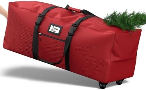 Kesfitt Christmas Tree Storage Bag 9Ft, Rolling Christmas Tree Bag with Wheels, Christmas Tree Storage Box with Adjustable Straps Fits Artificial Tree, 600D Oxford Extra Large Heavy Duty, Dual Zippers
