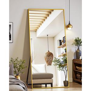 Suidia Full Length Mirror, 58"x18" Floor Standing Mirror Freestanding, Full Body Mirrors with Stand for Bedroom, Hanging Mounted for Living Room Cloakroom, Gold, Rectangular Style