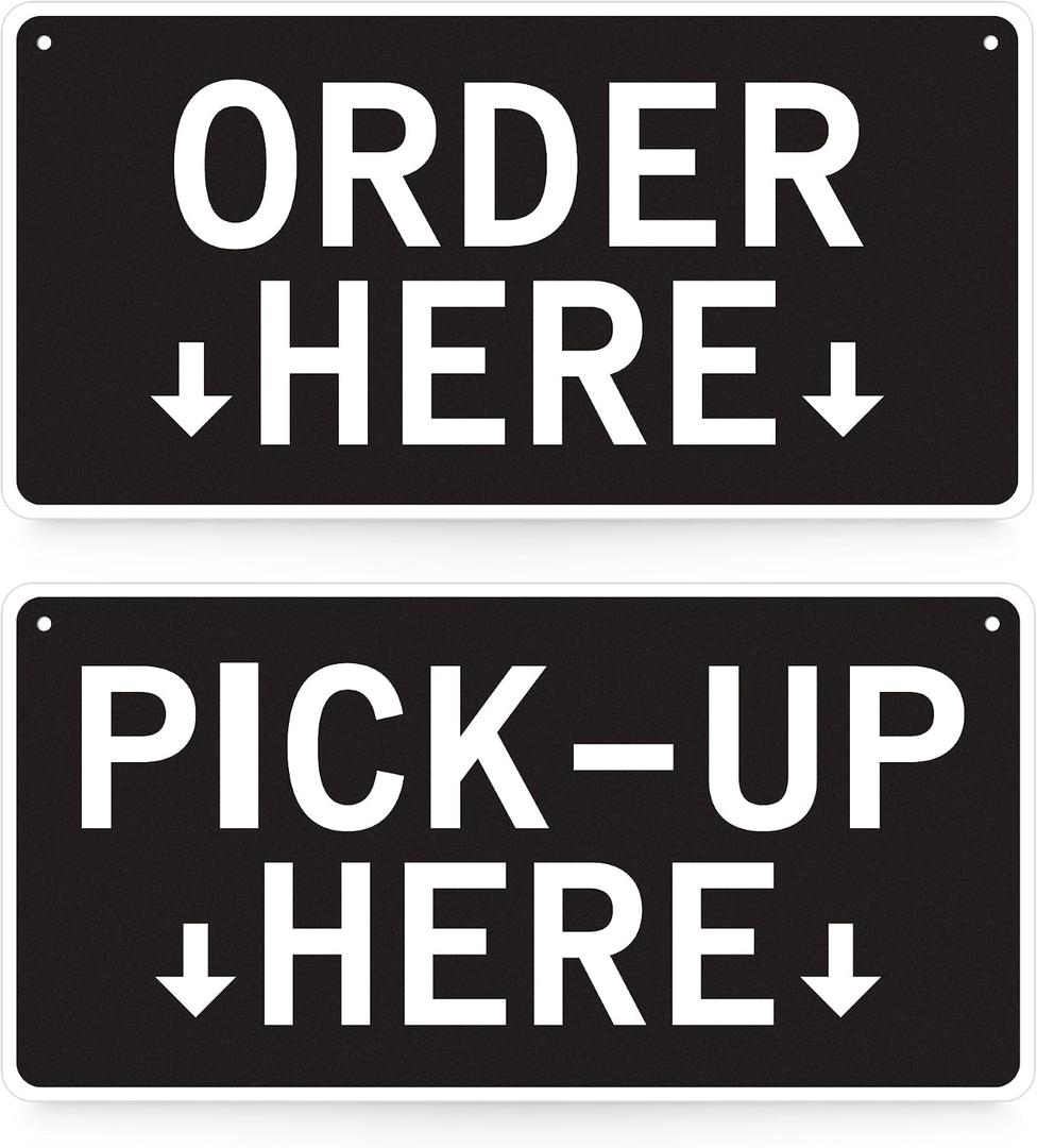 Order Here Sign, 2 pk Hanging Order Here Pick Up Here Signs, Double-Sided Acrylic Restaurant Signs for Business, Restaurants, Cafes & Bars, 11.9x5.9