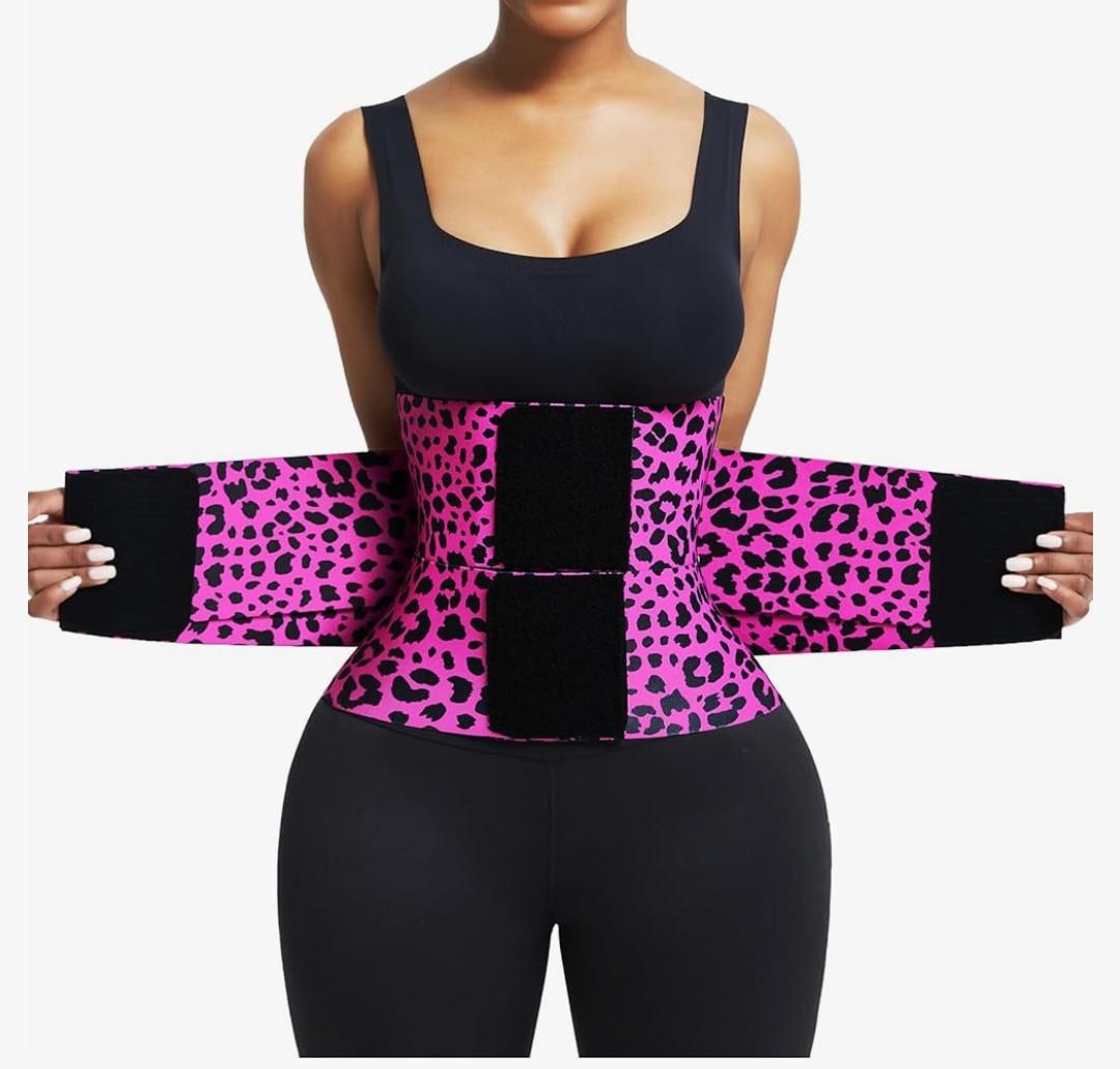 FeelinGirl Waist Trainer Belt Waist Cincher Trimmer Ab Belt Tummy Control Body Shaper with Triple Wrap Women and Men (XL, Purple Leopard Print)