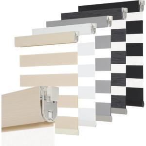 Persilux No Drill No Tools Custom Size Zebra Blind Dual Layer Privacy for Day and Night Window Blinds Light Filtering Cordless Windows Shades for Windows,Easy to Install Thermal Insulated Blinds,Beige (Custom Size, Beige-light Filtering)