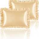 Silky Satin Ruffled Pillow Cases for Hair and Skin,Gold Silk Pillowcases Queen Set of 2 with Envelope Closure Princess Room Decoration