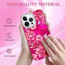for iPhone 13 Pro Max Case Glitter, with Screen Protector, Cute Rose Floral Design with Diamond Bling Lens Frame Protection Slim Fit Shockproof Protective Phone Cover for Women Girls -Red