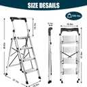 Valeo Aluminium 4 Step Ladder with Retractable Handgrip,Anti-Slip Pedal,330 lbs Capacity,Folding Step Stool for Kitchen, Garage, Home, Space Saving, Sturdy and Portable, Silver