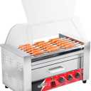 CROSSON Hot Dog 7 Roller with Bun Warmer&Transparent Sneeze Guard,Commercial 7 Nonstick 304 Roller Grill Cooker Machine