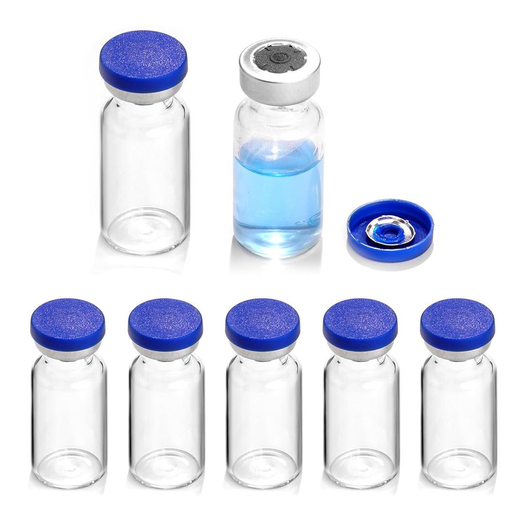 2ml Sealed Vials with Self Healing Injection Port and Plastic-Aluminum Flip Caps,Glass Empty Vials for Injection 10 Pack