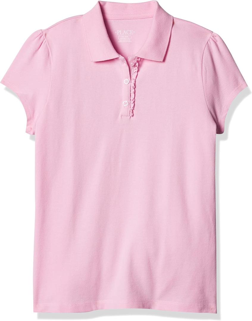 The Children's Place Girls Short Sleeve Ruffle Pique Polo Small