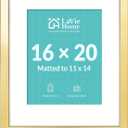 16x20 Picture Frame Gold Poster Frame,Display Pictures 11x14 with Mat or 16x20 Without Mat, Stable and Sturdy Frame and Polished Plexiglass, Horizontal and Vertical Format of The Walls