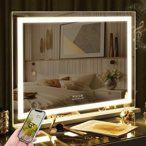 FENCHILIN Vanity Mirror with Lights 31.5" x 22.8" Makeup Mirror with Light Strip and Hollywood Vanity Mirror wtih Smart Touch Control 3 Colors Dimmable Light Strip & 10X Magnification,White