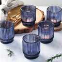DEVI 8 Pcs Blue Votive Candle Holder for Wedding Centerpieces, Glass Ribbed Tea Light Holder for Wedding Table Decorations, Navy Blue Decor for Party Home Farmhouse Decorations