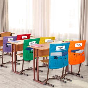 Chair Pockets 24 Pack,17x 18 inch Chairback Buddy Pocket 6 Bright Colors, Large and Ample Back of Chair Organizer with Name Slot and Storage Pockets for Kids in Classroom (Medium, Multicolor)
