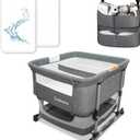 Twin Bassinet for 2 Babies with 2-Pack Waterproof Sheets and Hanging Diaper Organizer, Bedside Double Bassinet for Twins, Rocking Bassinet for Baby with Storage Basket, Includes Mattress