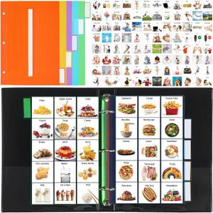 Communication Book 162 Laminate Icon Picture Cards with 5 Multicolor Dividers 1 Sentence Strip for Autism Vocabulary Language Speech Articulation Learning Supplies(Real)