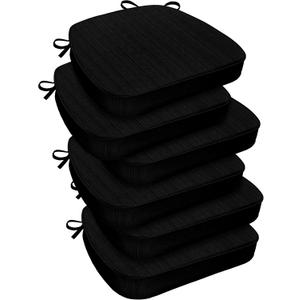 downluxe Indoor Chair Cushions for Dining Chairs, D-Shaped Chair Pads with Ties, Non Slip Dining Chair Cushions, 17" x 16" x 2.5", Black, 6 Pack 