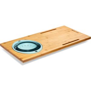 Homevative Over the Sink Bamboo Cutting Board with Collapsible/Removable Strainer and Phone Slots