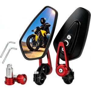 7/8" Motorcycle MirrorsAdjustable Handlebar Bar End Rear View Mirrors Compatible with Honda Grom,YamahaDucati, Suzuki, Kawasaki and More(RED)