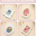 4-Pack Vintage Fridge Magnets Frame 3D Epoxy Flowers, Handmade Resin Magnetic Picture Frame Decor (White)